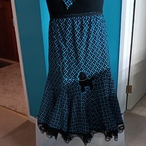 Black and Blue Fit and Flare Midi Skirt